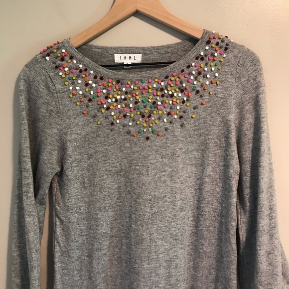 EUC THML Gray Pom Pom Confetti Sweater Dress - Picture 6 of 11